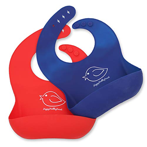 Image of Happy Healthy Parent Silicone Baby Bibs Easily Wipe Clean - Comfortable Soft Waterproof Bib Keeps Stains Off, Set of 2 Colors