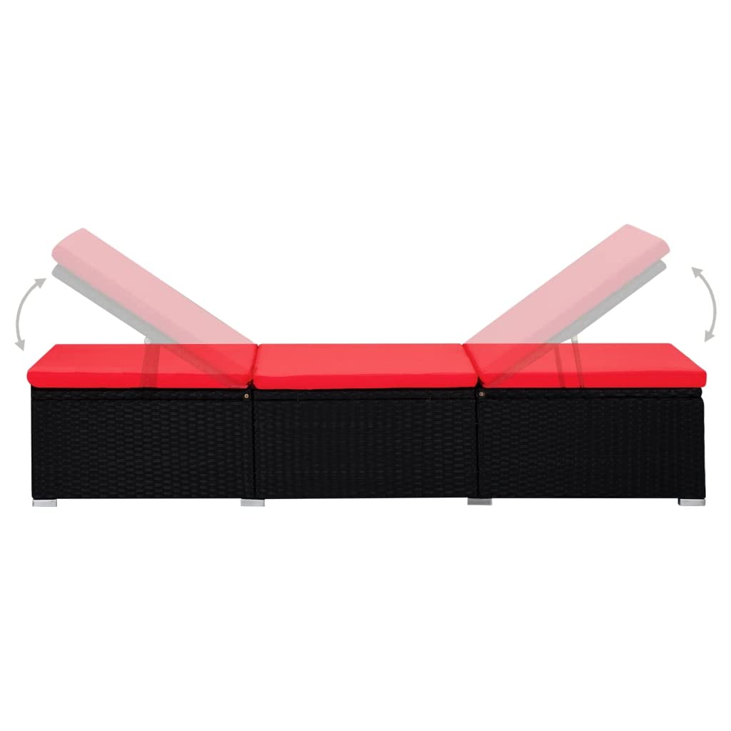 Lettino Prendisole con Cuscino e Tavolino in Polyrattan Rosso, Letto Relax da Giardino Regolabile, Divano Solarium con Cuscino Imbottito per Piscina Terrazza Spiaggia, Agli Agenti Atmosferici