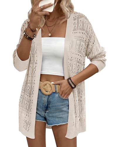 Image of Zeagoo Womens 2026 Summer Crochet Cardigan Sweaters Lightweight Long Sleeve Open Front Kimono Boho Knit Cover Ups