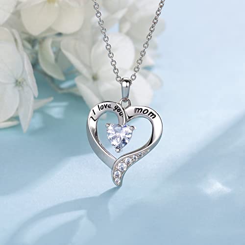 Mom Necklace 925 Sterling Silver Heart Necklaces for Women Engraved I Love You You Mom Gifts for Mom From Daughter4