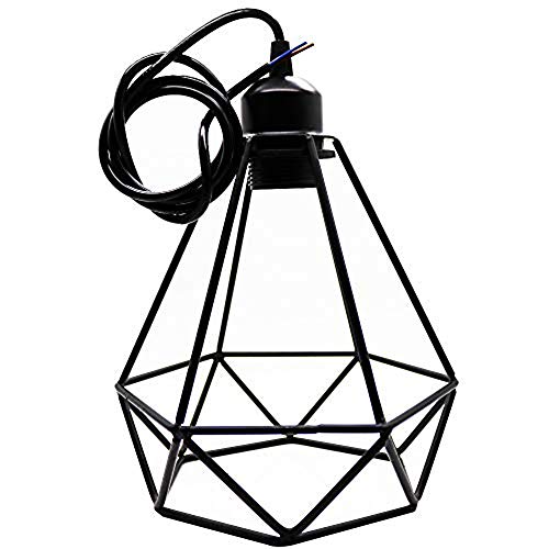 Mengjay Rétro Metal Suspension Noir Cage E27 Suspension Industrielle Lampe Vintage Pendante Lumière Vintage en Métal Eclairage de Plafond Lustre Rétro Plafonnier,Noir