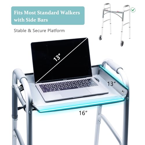 BAGSFY Walker Tray for Folding Walkers with Cup Holder – Hard Tray Table for Seniors,Easy Install, Universal Fit Walker Accessory for Meals, Drinks, Reading, Laptop