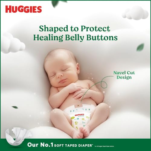 Image of Huggies Natural Soft Premium Tape Diapers Newborn /Extra Small (NB /XS) Size, Upto 5 kgs, 64 Count | Our No.1 Soft Taped Diaper with Cloud Soft Bed, designed for Newborns with Runny Poo Absorption