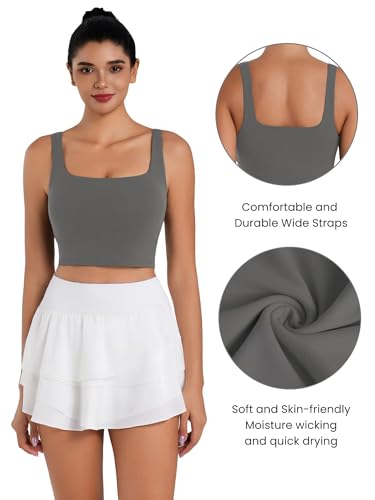 Image of Sunzel Square Neck Longline Sports Bra, Built-in Bra Crop Tank Top | Buttery Soft, Removable Pads, Light to Medium Support, Wide Straight Straps, Yoga, Pilates, Gym, Daily Wear