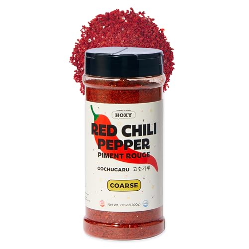 HOXY Journey of Korea Red Chili Pepper 7oz - Korean Gochugaru. Red Chili Pepper Spice Seasoning for Asian Food. MSG Free, Certified HACCP. (Coarse for Kimchi)