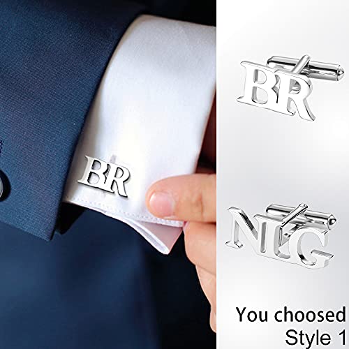 Custom Name Cufflinks Silver Men's Cufflinks Gift for Him - Personalized Wedding Initial Cufflinks for Men Father's Day Gift for Dad