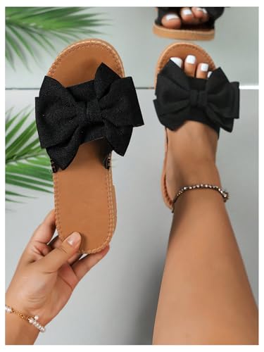 Image of GORGLITTER Women's Bow Flat Sandals Open Toe Slip On Slide Slipper Shoes