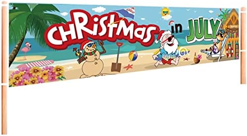 July Christmas Banner Garden Yard Sign Outdoor Decorations - Hawaii Mele Kalikimaka Christmas in July Banner Party Decorations,Tropical Summer Christmas Decorations