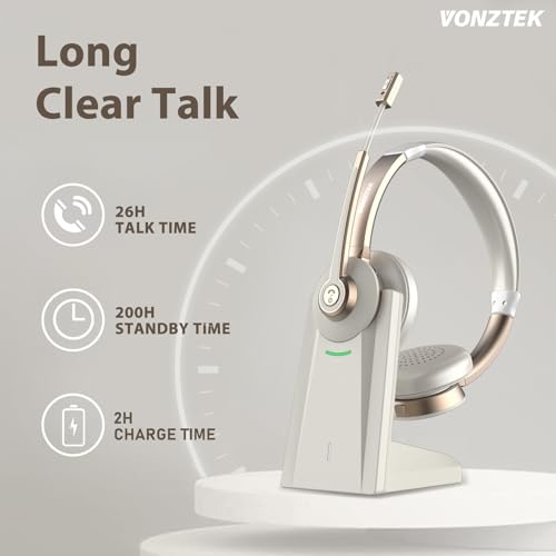 Image of Wireless Headset, Bluetooth Headphones with Microphone AI Noise Canceling /Charge Dock, Wireless Headset with Mic Mute & USB Dongle for Computer Phone Remote Work Office Call Meeting Teams