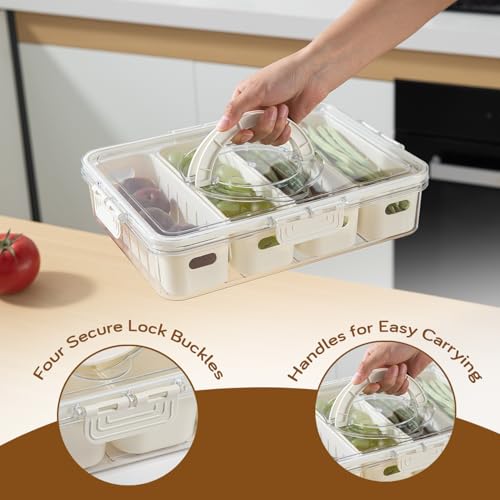 Image of HOKIPO Food Grade Plastic Fridge Storage Containers with 4 Partition & Lid - Crisper Containers for Fresh Vegetables, Fruits & Food | Freezer & Kitchen Organizer Set for Home Use (AR-6104)