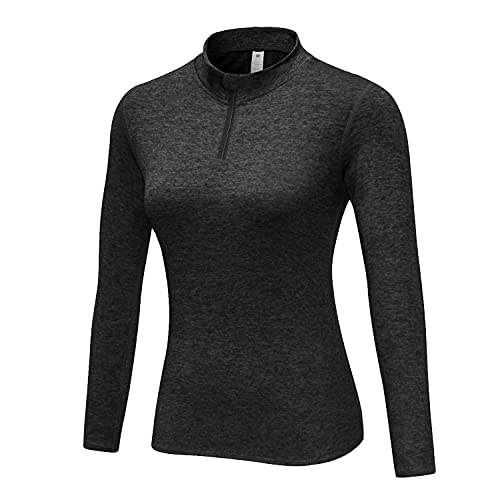 PINSPARK Damen Sportshirt Fleece Langarm - 1/4 Zip Thermo Shirt Slim Fit Für Yoga & Fitness