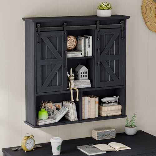 Image of Vabches Bathroom Wall Cabinet, Farmhouse Medicine Cabinet, Black