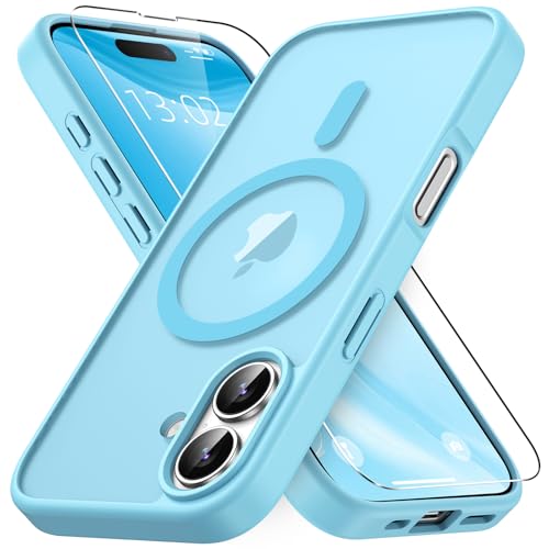 Coque iPhone 17 antichoc magnétique bleu clair avec écran protecteur