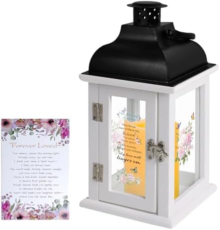 Memorial Lantern Bereavement Gift in Memory of Loved One - Unique Wood & Metal Solar LED Candle Sympathy Gift for Loss of Mother, Father (Butterfly Rose)