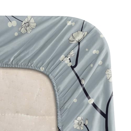 Image of BLISSHOME SoftTouch 140TC Cotton King Size Fitted Bedsheet with 2 Pillow Covers, Silky Smooth Bedding Set, Breathable, Easy Maintain, Floral Print - Grey, White (182cm x 198cm x 25cm Drop)