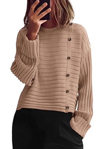 Image of PRETTYGARDEN Womens Sweaters Fall 2026 Casual Long Sleeve Crewneck Button Loose Winter Knit Pullover Sweater Tops