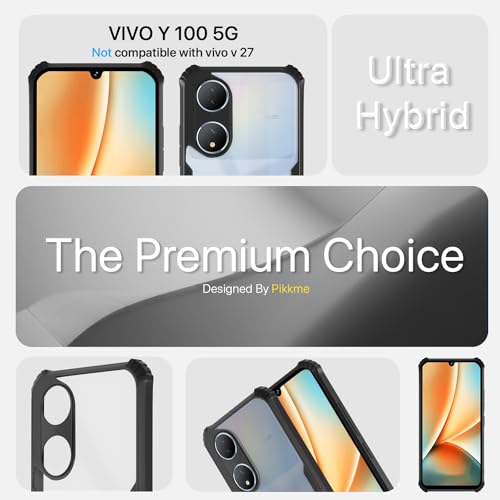 Image of Pikkme Vivo Y100 5G Back Cover | Crystal Clear Transparent Back | Ultra Hyrbid | Full Camera Protection | Raised Edge | Bumper Back Case (Black)