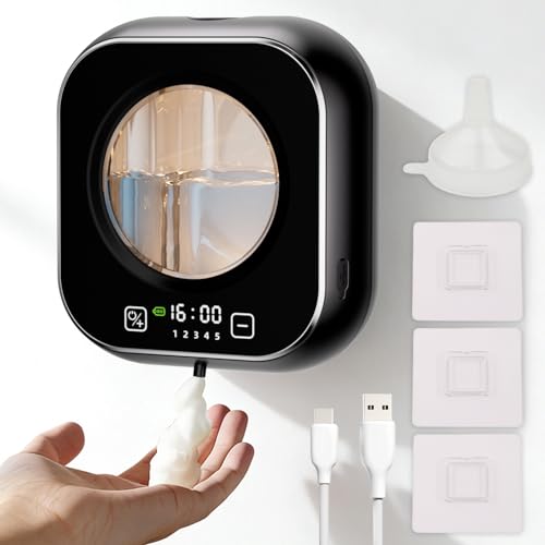 NEXSTRON Distributeur de Savon Automatique, 320ml Distributeur Savon Mousse avec Capteur Infrarouge, Mural,Étanche IPX5, 1500mAh Rechargeable par USB, 5...