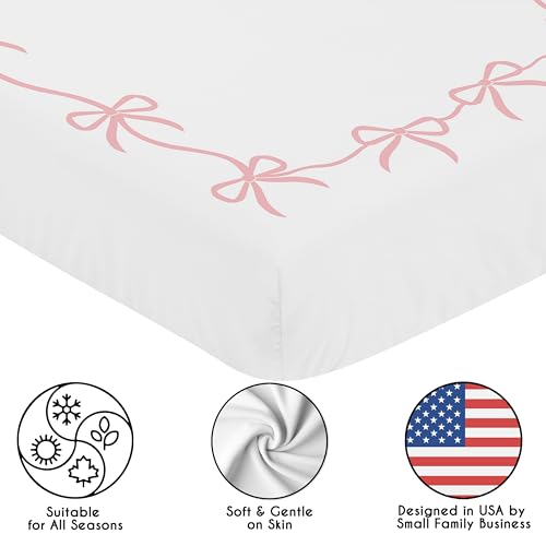 Image of Sweet Jojo Designs Fitted Baby Crib Sheets (Pink Bows) for Girls, Infant Nursery, Toddler Room - Standard Size (Photo Op, Elegant Cute as a Bow for the Ballerina, Dancer, Princess, Ballet Collection)