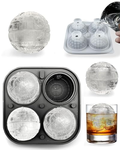 BARRU 1 pieza Molde de hielo de silicona redondo, ideal para Cubitos de Whisky, Cócteles y Bebidas, Diseño Práctico y Fácil de Usar (Negro: Modelo Planet)