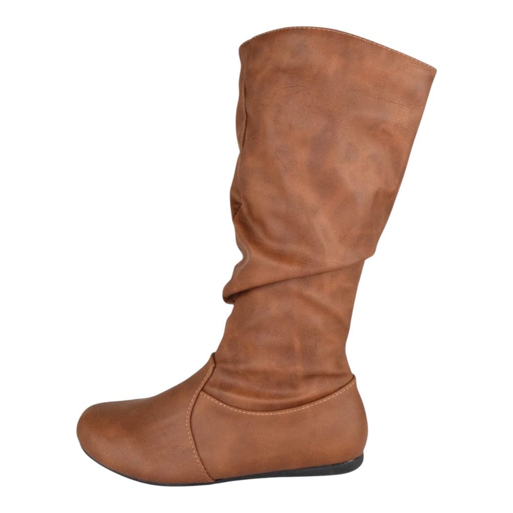 Forever Women Round Toe Slouch Vegan Comfy Flat Mid Calf Tall Boots