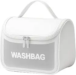 Necessaire Transparente Viagem Bolsa Ideal para Cosméticos Maquiagem Higiene Pessoal Fechamento com Zíper Fácil Acesso Design Moderno Funcional Impermeável (Branco)