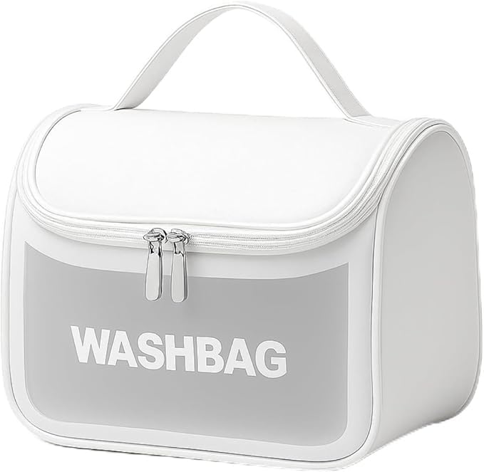 Necessaire Transparente Viagem Bolsa Ideal para Cosméticos Maquiagem Higiene Pessoal Fechamento com Zíper Fácil Acesso Design Moderno Funcional Impermeável (Branco)
