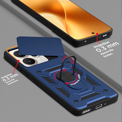 Image of Pikkme Back Cover for Realme 15 5G / Realme 15 Pro 5G | 360 Protection Case | Sliding Camera Shield Cover & Ring Holder Stand D10 Tough Armor Bumper Case (Blue)