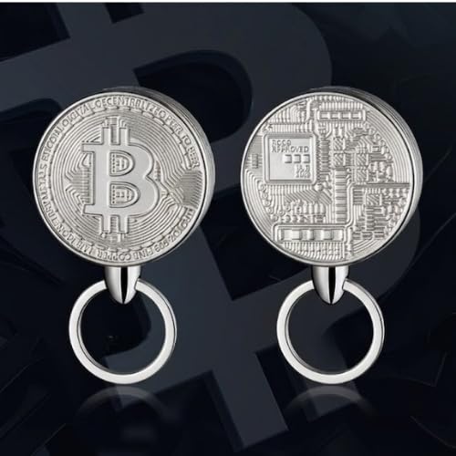 Image of Smoke King Bitcoin Coin Lighter with Keychain - Silver Finish Butane Refillable Lighter, Sliding Ignition, Adjustable Flame, Compact Pocket EDC Gift