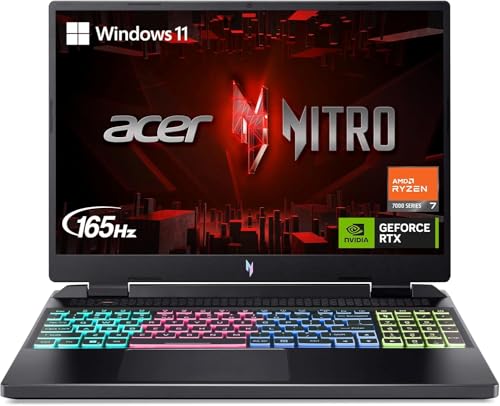 acer Nitro 16 Gaming Laptop, pantalla IPS WUXGA 165Hz de 165Hz, AMD Ryzen 7 7840HS (Beat Intel i9-12900H), NVIDIA GeForce RTX 4060, 32GB DDR5 RAM, 1TB SSD, WiFi 6E, KB retroiluminado, Windows 11 Home