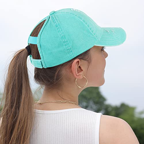 Image of HH HOFNEN Ponytail Hat for Women Washed Distressed Baseball Cap Ponycaps