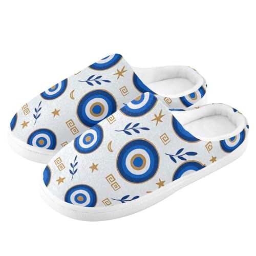 Greek Evil Eye Occult Womens Cotton House Slippers Lightweight Memory Foam Home Slippers for Spa Christmas Presents 6-74