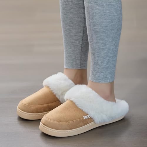 ninecifun women39s and men39s memory foam house slippers faux fur lined indoor fuzzy slippers with no-slip sole slip on suede home shoes warm winter gift for women amp men