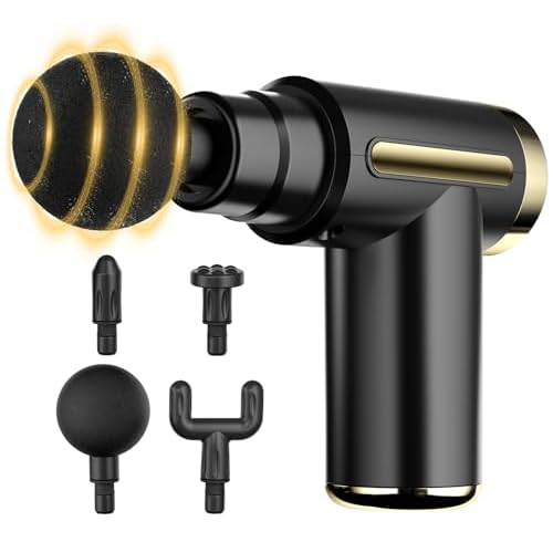 cotsoco Mini Handheld Massage Gun, Deep Tissue with 6 Speeds, Cordless Muscle Massager with 4 Heads,Type-C Charging, Travel Size, Best Gifts Black