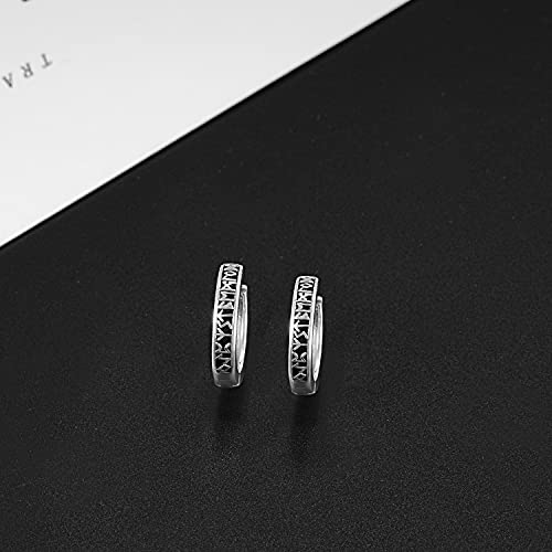 Praymos Viking Runes Earrings For Men Women 925 Sterling Silver Hoop Earrings Men Hypoallergenic Earrings For Sensitive Ears (01-Round) #TOP2