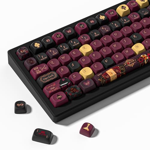 Image of PBT Keycaps for Mechanical Keyboard, 128 Keys Dye-Sublimation MOA Profile Keyboard Keycaps for Cherry Gateron MX Switches Mechanical Keyboards, Red & Black