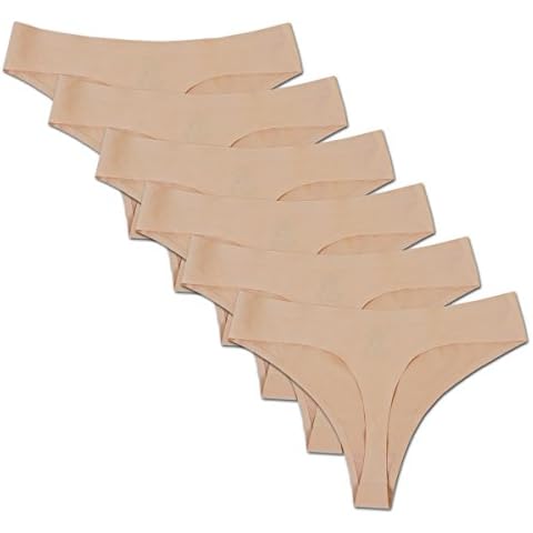 Bolivelan Womens Mid-Rise Seamless Thongs Comfy Underwear G-Strings Panties (Nude,US5) Cover