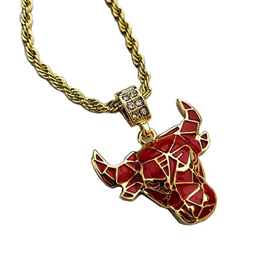 Gold Silver Plated Art Bull Head Pendant Iced Cubic Zirconia & 4mm 24