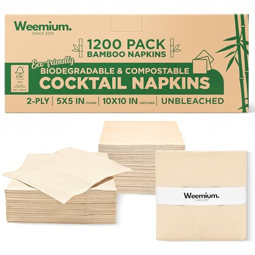 Weemium Cocktail Napkins 2 Ply 5 x 5 Inch Folded 1200 Pack