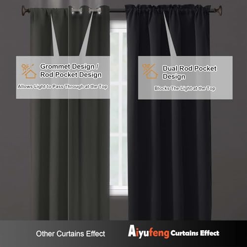 Image of Aiyufeng Charcoal Blackout Curtains for Bedroom 84 Inch Length 2 Panels Set, Thermal Insulated Room Darkening Light Blocking Rod Pocket Window Treatment Drapes for Living Room, 50 inch W x 84 inch L