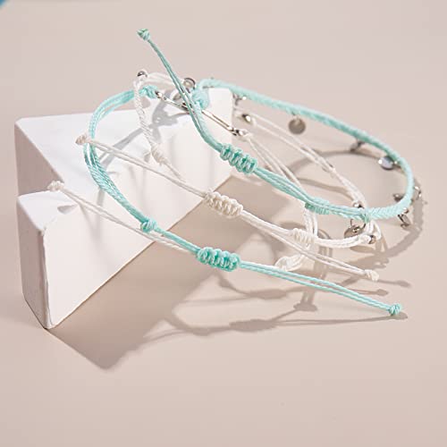 Image of Waterproof String Anklets Cute Beaded Ankle Bracelets Beach Wave Anklet Stainless Steel Coin Boho Ankle Jewelry for Women