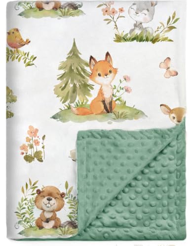Image of BORITAR Baby Blanket for Boys Girls Super Soft Double Layer Minky with Dotted Backing, Lovely Woodland Animal Design Blanket for Toddler Newborn 30 x 40 Inch(75x100cm)