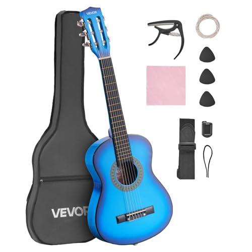 VEVOR Classical Guitar, 30 Inch, Wood Classical Guitar Starter Kit for Beginners, with Nylon Strings, Gig Bag, Strap, Tuner, Extra Strings, Picks, Capo, Basswood, for Kids Girls Boys Students, Blue by VEVOR - Used condition - CA$38.51
