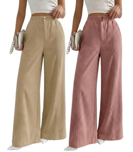Image of SMOWKLY Authentics Women's Trendy Casual Corduroy Stretchable Baggy Loose Korean Trouser with Pockets || High Rise Elastic Waist Going Out Lounge Pants || Wide Leg Summer Pants for Woman