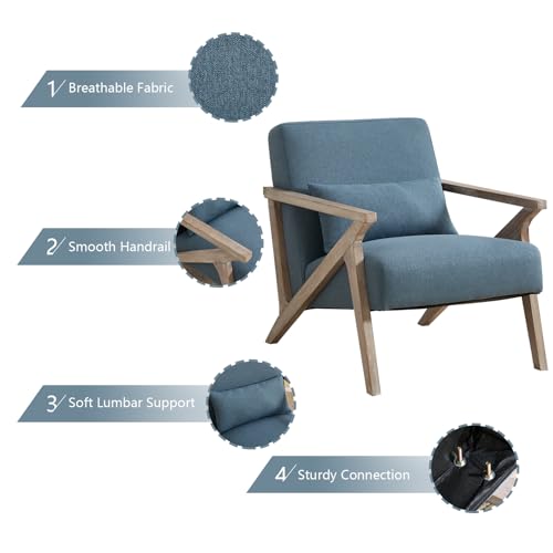 Sillón con estructura de madera y tapizado azul miniatura 3