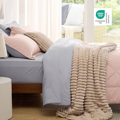 Image of Bedsure Queen Comforter Set - 7 Pieces Reversible Blush Pink Bedding, Queen Size Bed Set for All Seasons, Bed in a Bag with Down Alternative Comforter, Sheets, Pillowcases & Shams