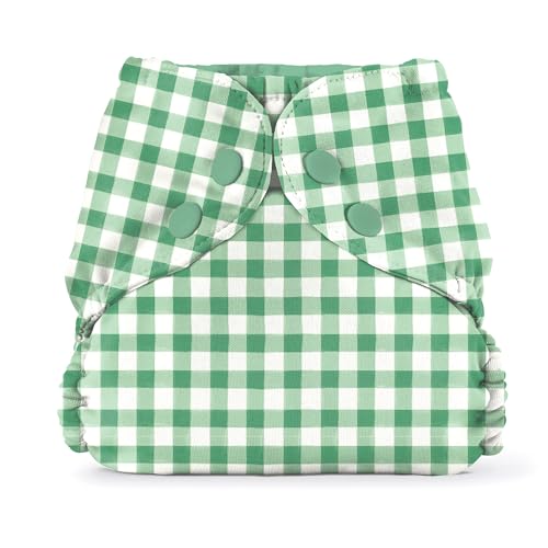 Image of Esembly Cloth Diaper Cover - Reusable Swim Diaper, Waterproof, Breathable - Adjustable Outer Layer Over Absorbent Inner for Blowout Protection - Verdant Gingham, Size 2 (18-35lbs)