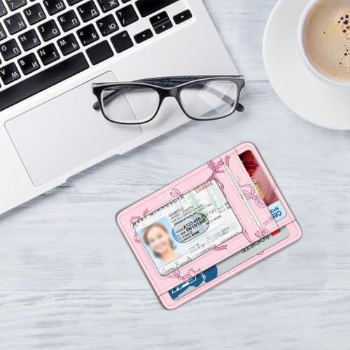Image of FINTIE Slim Minimalist Front Pocket Wallet, RFID Blocking Credit Card Holder Card Cases with ID Window for Men Women (Pink Bow)
