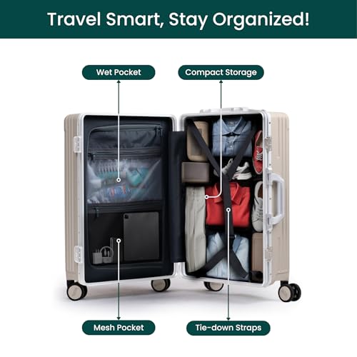 Image of Nobl Travel Zipperless Check in Suitcase - Aluminum Frame, TSA Locks, Beige