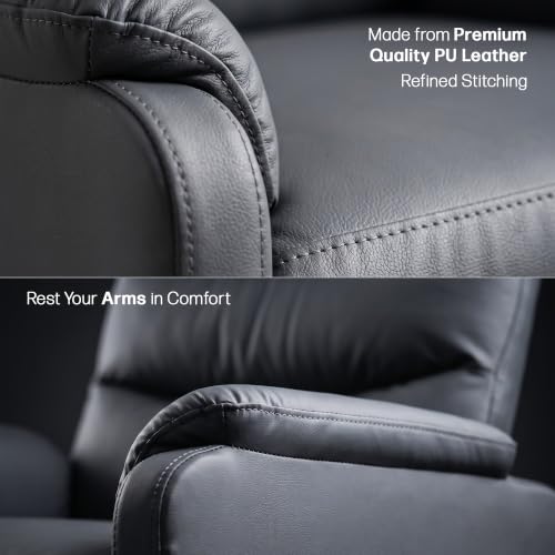 Image of DROGO Serenza Electric Motorised Recliner Sofa Chair 1 Seater for Home with Remote Control, Premium PU, Side Pocket, Padded Body, Cushion Armrest & Sturdy Footrest, 1Yr Warranty (Dark Grey)